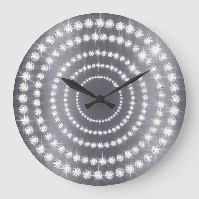 Grande Horloge Ronde Graphite Vip Gris Argent Diamant Cercle d'infini (Recto)