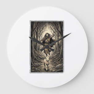Grande Horloge Ronde Gravure vintage berger et agneau forêt