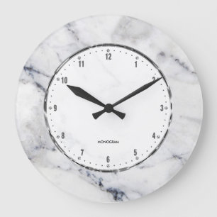 Grande Horloge Ronde Gray Marble Print with Gray Crackles Large Clock
