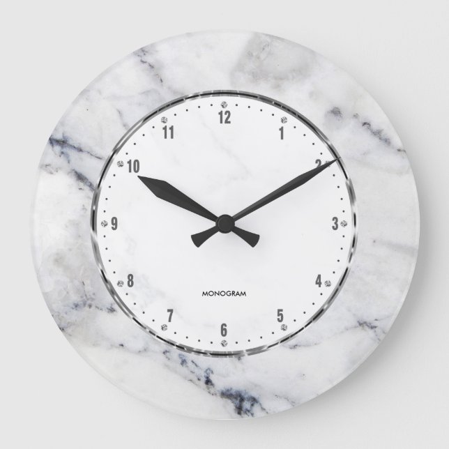 Grande Horloge Ronde Gray Marble Print with Gray Crackles Large Clock (Recto)