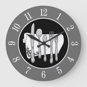 Grande Horloge Ronde Gray Silverware Napkin Elegant Clock with Numbers