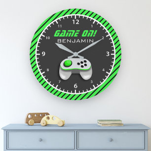 Grande Horloge Ronde Green and White Video Game Controller Kids Room