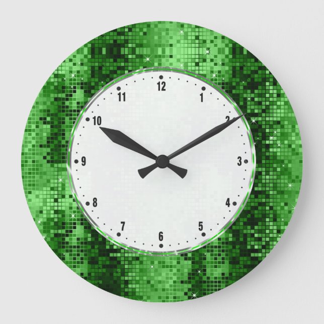 Grande Horloge Ronde Green Disco Ball Glitter And Sparkles (Recto)