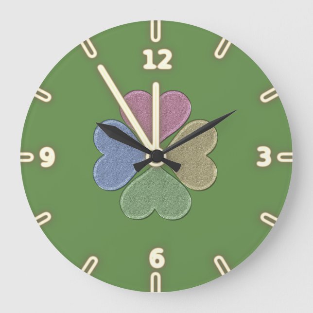 Grande Horloge Ronde Green Irish Shamrock moderne, Saint-Patrick (Recto)