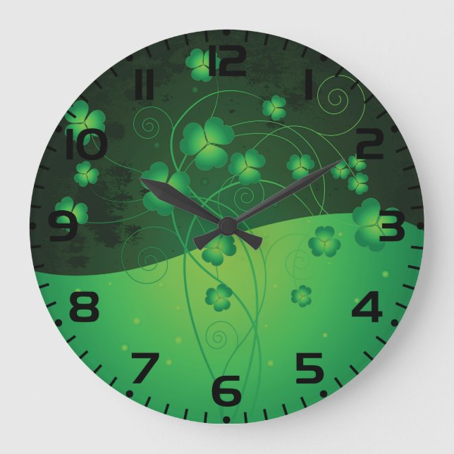 Grande Horloge Ronde Green Shamrock Clover St Patrick’s Day Luck (Recto)