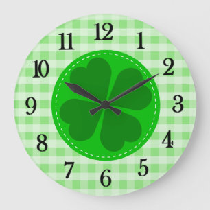 Grande Horloge Ronde Green Tartan Pattern and Clover Lucky