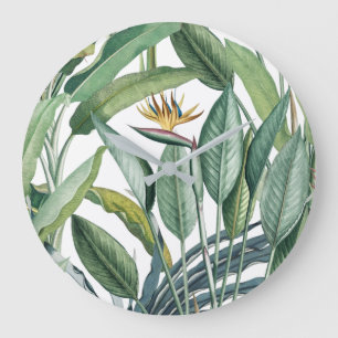 Grande Horloge Ronde Green Tropical Jungle Banana Tree Strelitzia