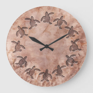 Grande Horloge Ronde Green Turtle Hammered Metal Pattern Wall Clock
