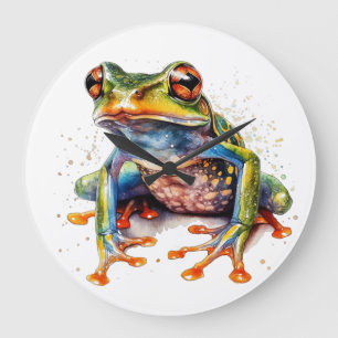 Grande Horloge Ronde Grenouille de la forêt tropicale à l'œil émeraude