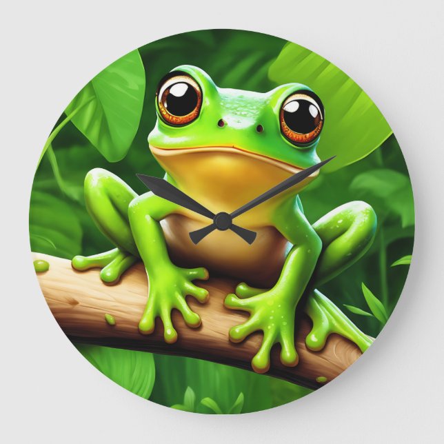 Grande Horloge Ronde Grenouille sur branche Nature Art (Recto)