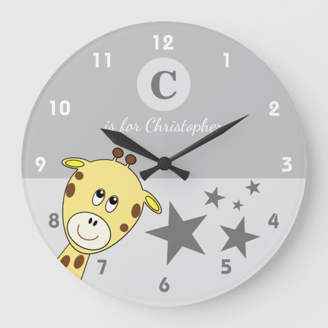Grande Horloge Ronde Grey with a cute girafe baby name (Recto)