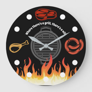 Grande Horloge Ronde Grill grill viande de boeuf de porc flammes de pou