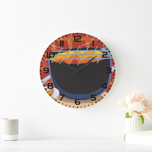 Grande Horloge Ronde Grillades au barbecue avec des tongues et des broc