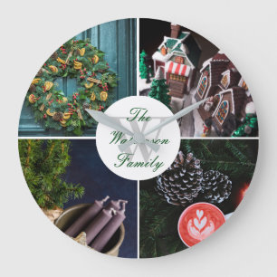 Grande Horloge Ronde Grille photo personnalisée de Noël Instagram Hyg