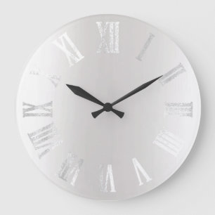 Grande Horloge Ronde Gris Argent Gris Noir Métal Minimal Nombre Romain
