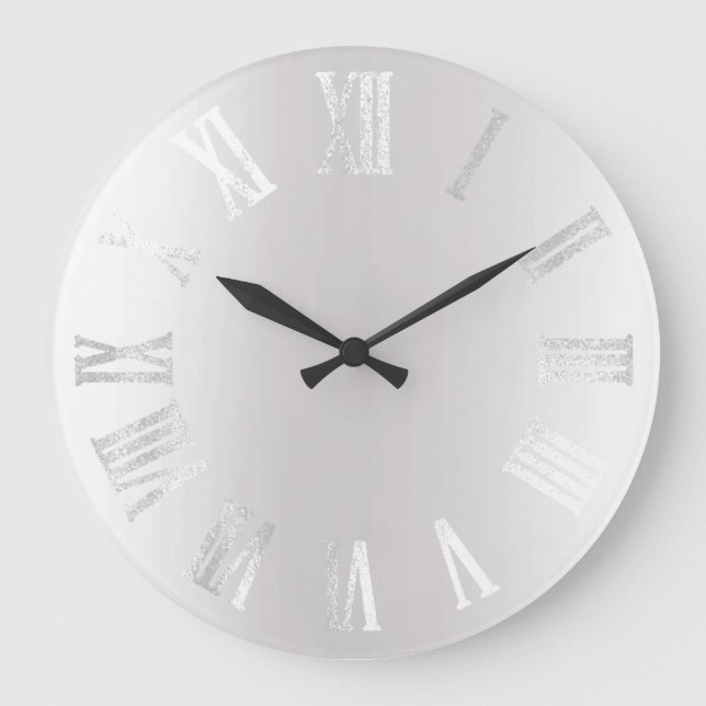 Grande Horloge Ronde Gris Argent Gris Noir Métal Minimal Nombre Romain (Recto)