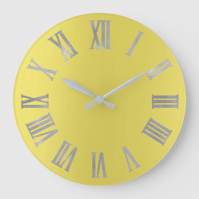 Grande Horloge Ronde Gris argenté Numers romain métallique de jaune (Recto)