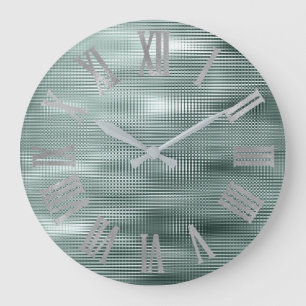 Grande Horloge Ronde Gris argenté turquoise Numers romain métallique