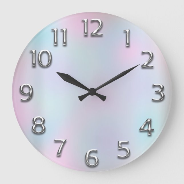 Grande Horloge Ronde Gris Rose. Numéro arabe Mmoddernn Holographe bleu (Recto)