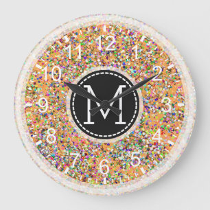 Grande Horloge Ronde Grit Glitter Multicolor Painting Monogram #2