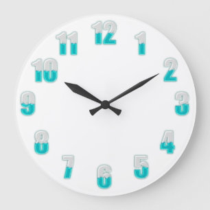 Grande Horloge Ronde Gros cool à mi-fourré chiffres turquoises