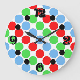 Grande Horloge Ronde Grosse pois multicolore années rétro