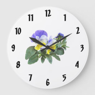 Grande Horloge Ronde Groupe De Pansies Jaunes Et Violets
