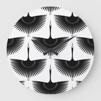 Grande Horloge Ronde Grue gracieuse : Motif d'oiseaux orientaux
