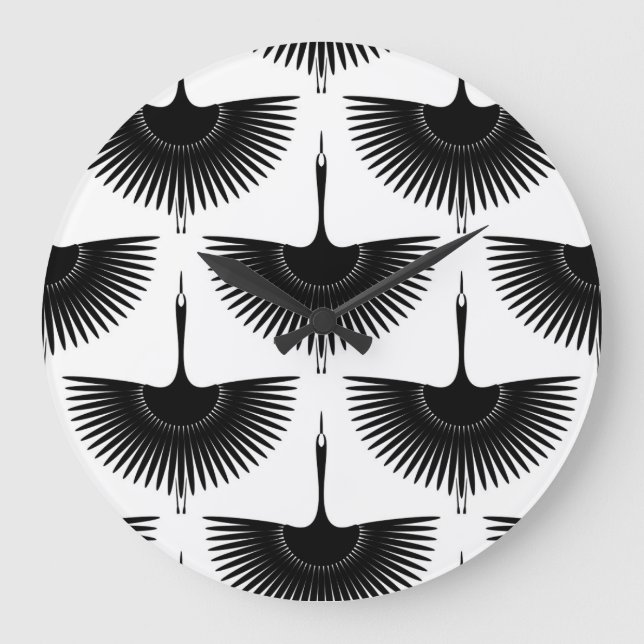 Grande Horloge Ronde Grue gracieuse : Motif d'oiseaux orientaux (Recto)