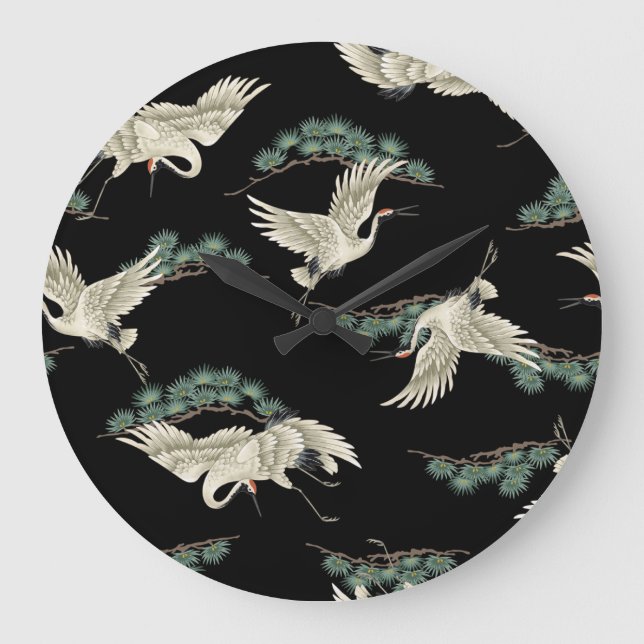 Grande Horloge Ronde Grue japonaise élégante : représentation artistiqu (Recto)