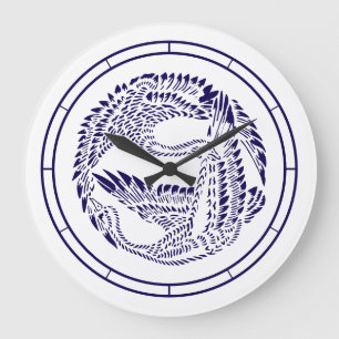 Grande Horloge Ronde Grues Japonaises Couleurs Personnalisables