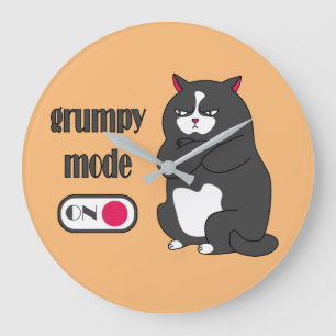 Grande Horloge Ronde Grumpy mode on funny cat cat large clock