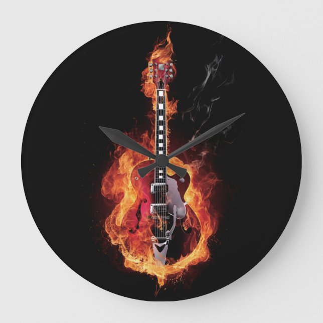 Grande Horloge Ronde Guitare flamboyante (Recto)