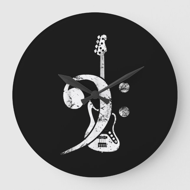 Grande Horloge Ronde Guitare Lover | Bass Clef Bass Guitare (Recto)