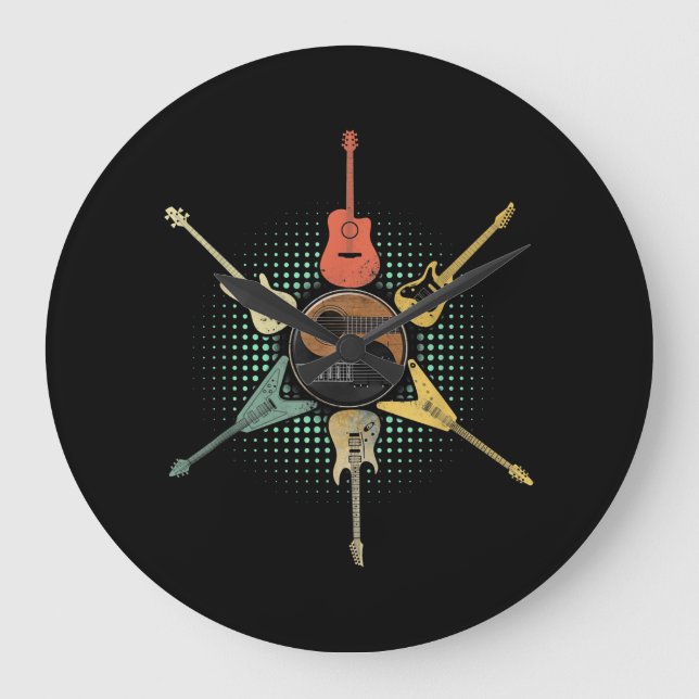 Grande Horloge Ronde Guitare Lover| Style rétro | Cadeau Pour Guitarist (Recto)