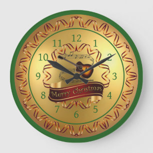 Grande Horloge Ronde Guitare ~ Scroll musical ~ "Joyeux Noël"
