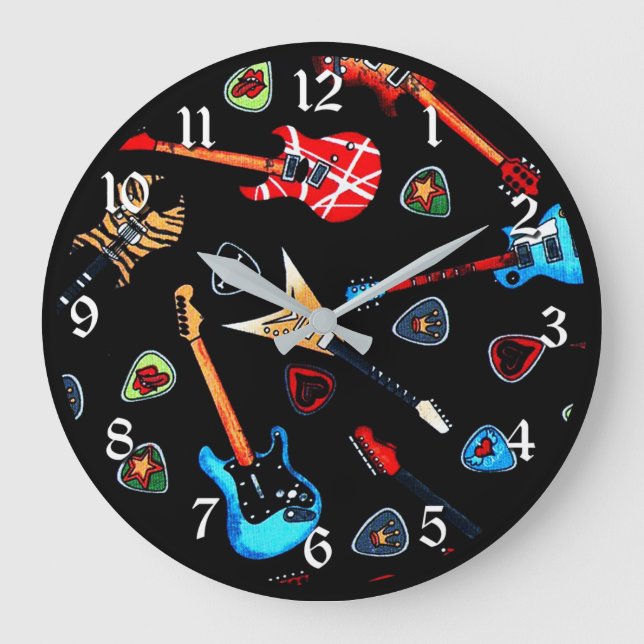 Grande Horloge Ronde Guitares rock électriques (Recto)