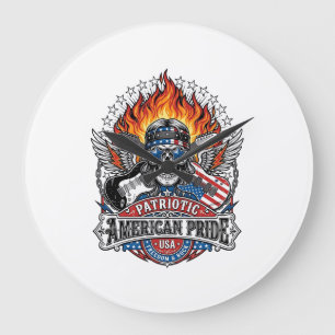 Grande Horloge Ronde Guitariste de la Liberté Patriotique Crâne Musique