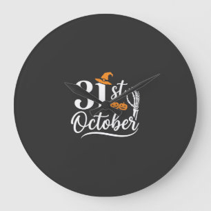 Grande Horloge Ronde Halloween 31 octobre Citrouille Sorcière Chapeau D