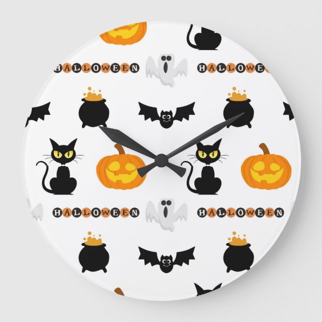 Grande Horloge Ronde Halloween and cat-themed wall clock. (Recto)