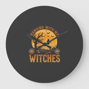 Grande Horloge Ronde Halloween avec mes sorcières