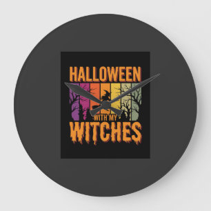 Grande Horloge Ronde Halloween Avec Mes Sorcières Rétro Coucher De Sole