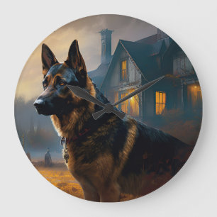 Grande Horloge Ronde Halloween berger allemand effroi