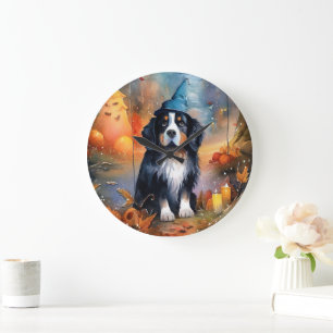 Grande Horloge Ronde Halloween Bouviers Bernois avec citrouilles effray