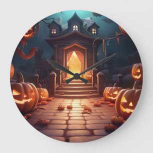 Grande Horloge Ronde Halloween Citrouille brillant