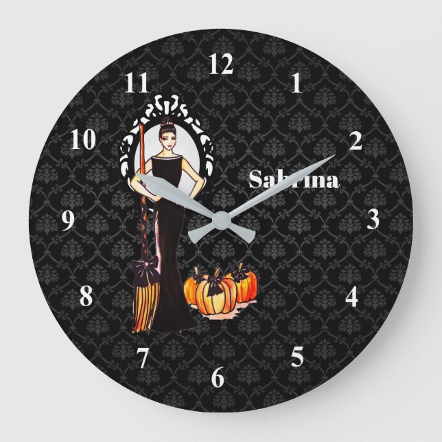 Grande Horloge Ronde Halloween Classic Élégante Robe Noire Longue (Recto)