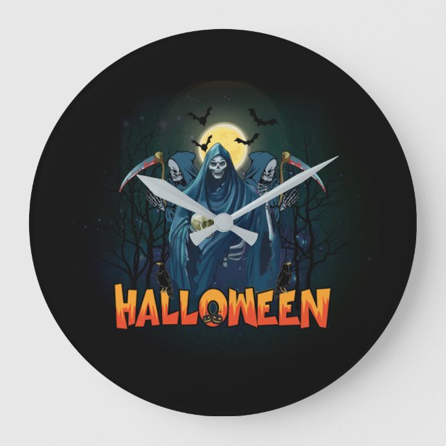 Grande Horloge Ronde Halloween de nuit squelette effrayant, Mon humeur  (Recto)