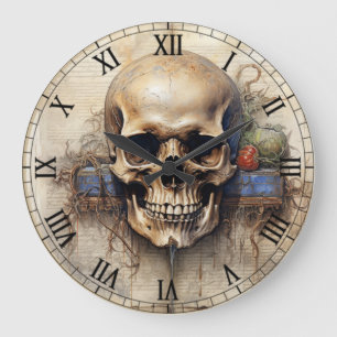 Grande Horloge Ronde Halloween Déplaisant Éffrayant crâne Vintage
