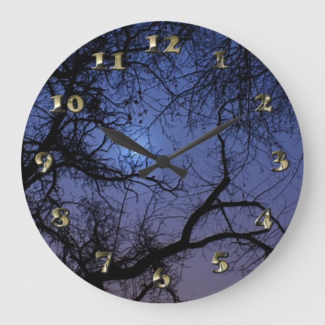 Grande Horloge Ronde Halloween design avec Spooky Tree and Moon (Recto)