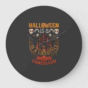 Grande Horloge Ronde Halloween Est Un Mode De Vie Annulé Château Crânes